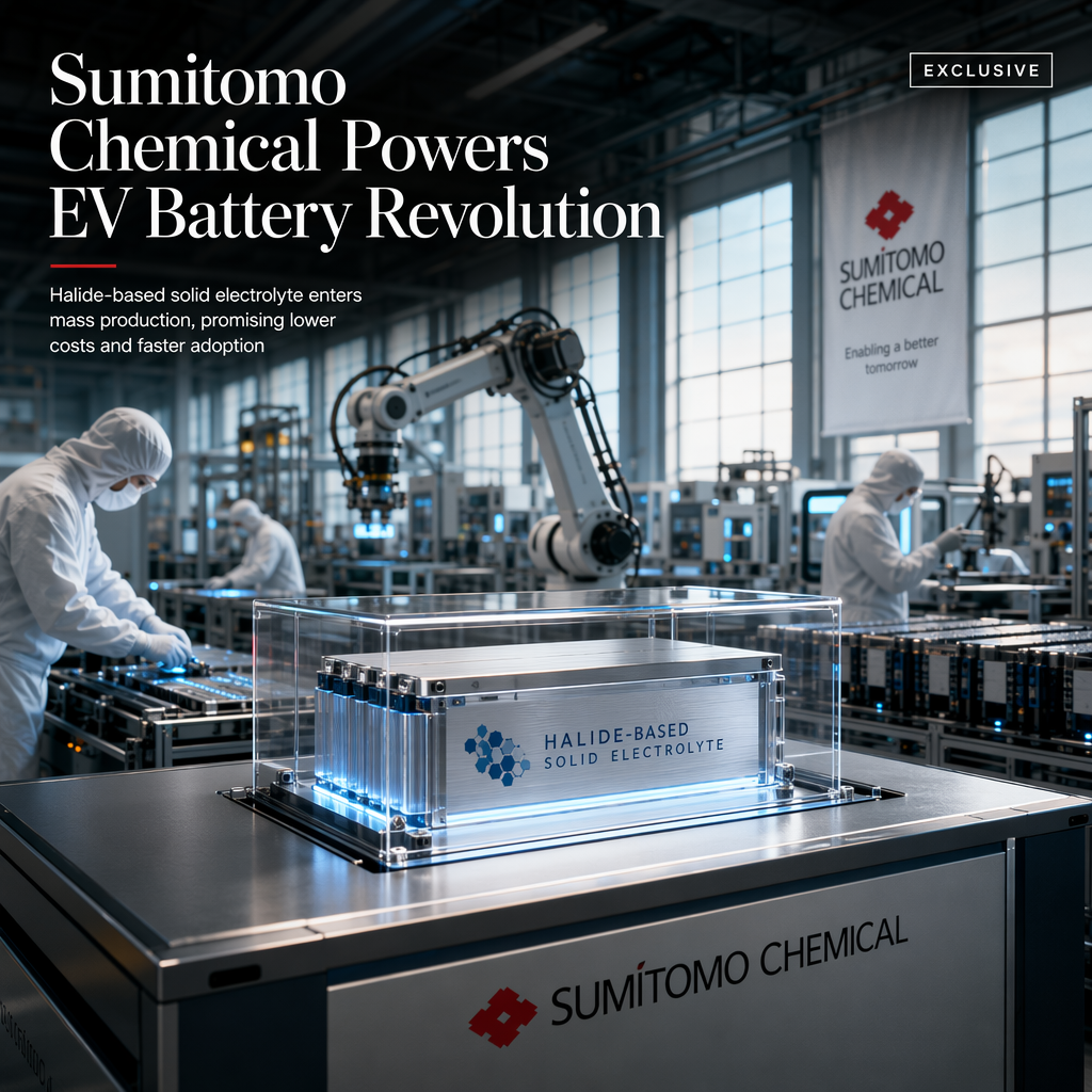 Sumitomo Chemical to Launch Mass Production of Halide-Based Solid Electrolyte for EV Batteries