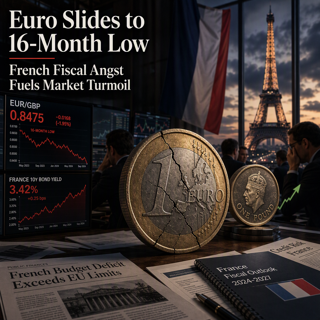 Euro Hits 16-Month Low Against Pound Amid French Fiscal Concerns and Eurozone Bond Turmoil