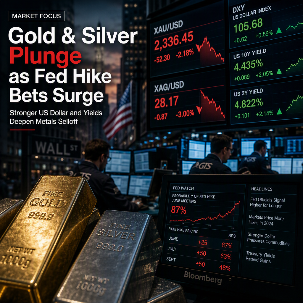 Gold and Silver Slide as Fed Rate Hike Bets Surge, US Dollar Strengthens Across Majors