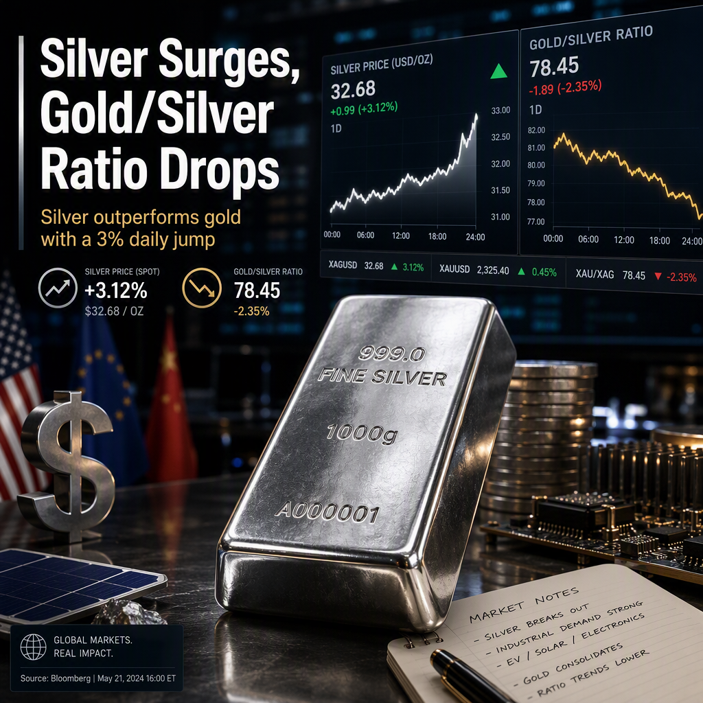 Silver Prices Surge Over 3% in a Day, Gold/Silver Ratio Falls