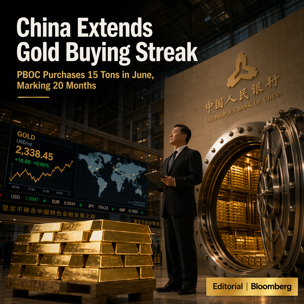 China's Central Bank Extends Gold Buying Streak to 20 Months with 15-Ton Purchase in June