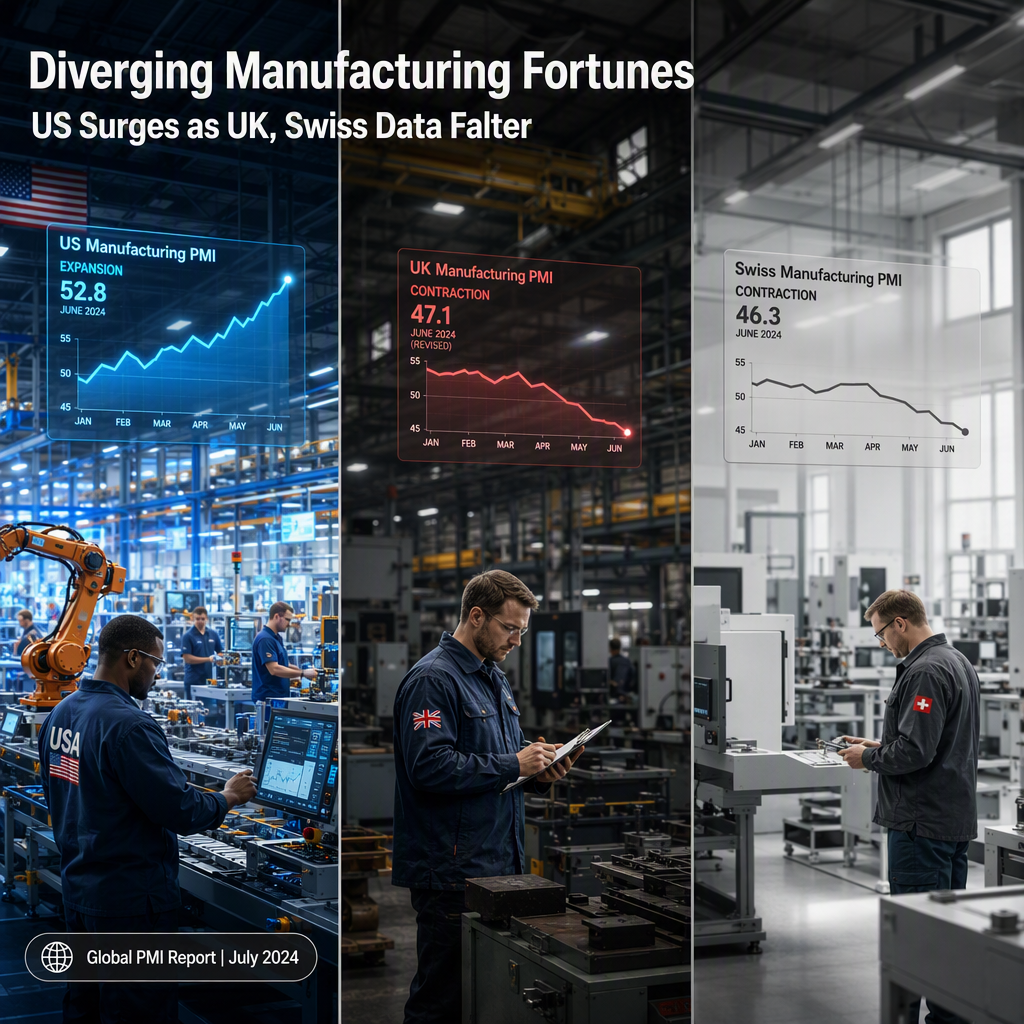 Global Manufacturing PMIs Diverge as US Strengthens, UK and Swiss Data Disappoint