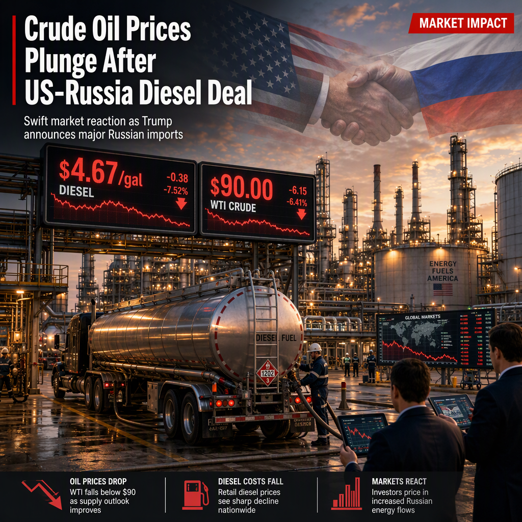 Crude Oil Prices Drop as Trump Announces Major Russian Diesel Imports After Putin Call