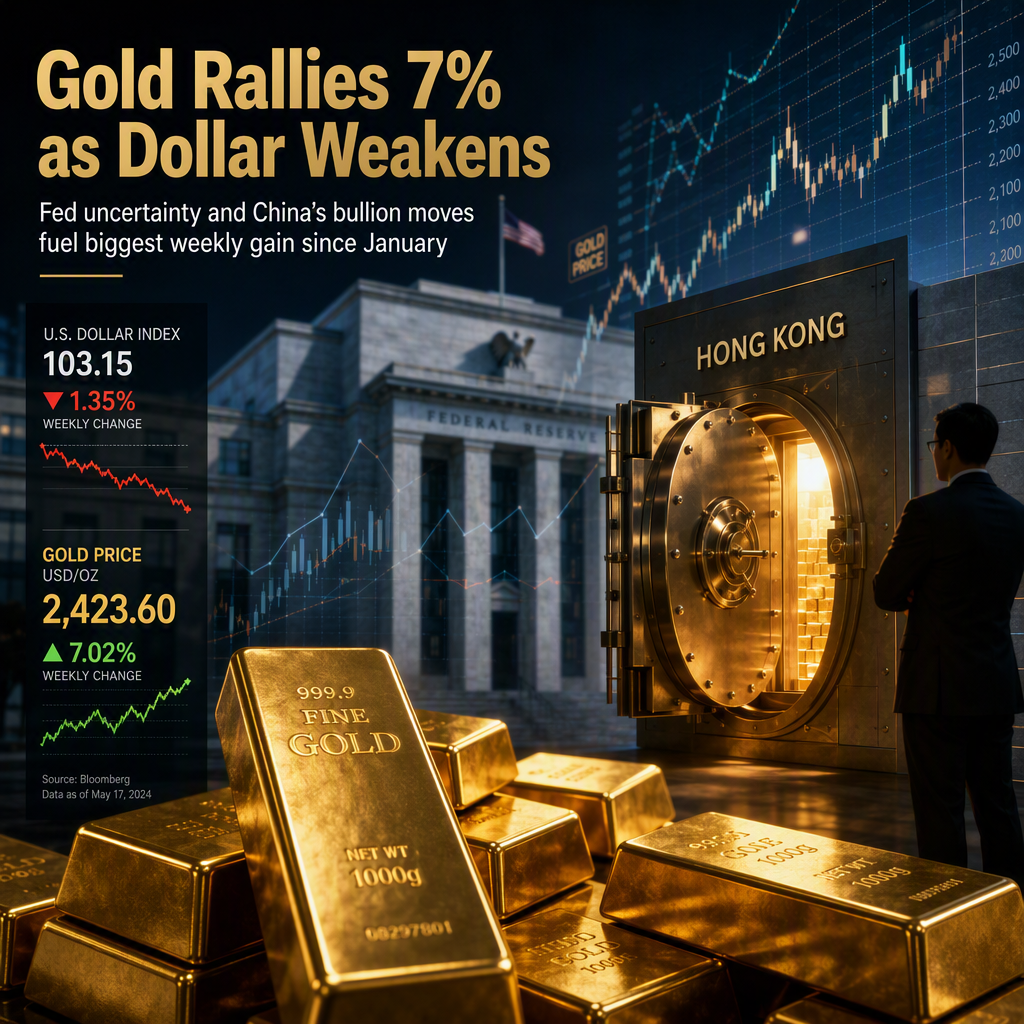 Gold Surges 7% for Best Week Since January Amid Weaker Dollar and Fed Uncertainty