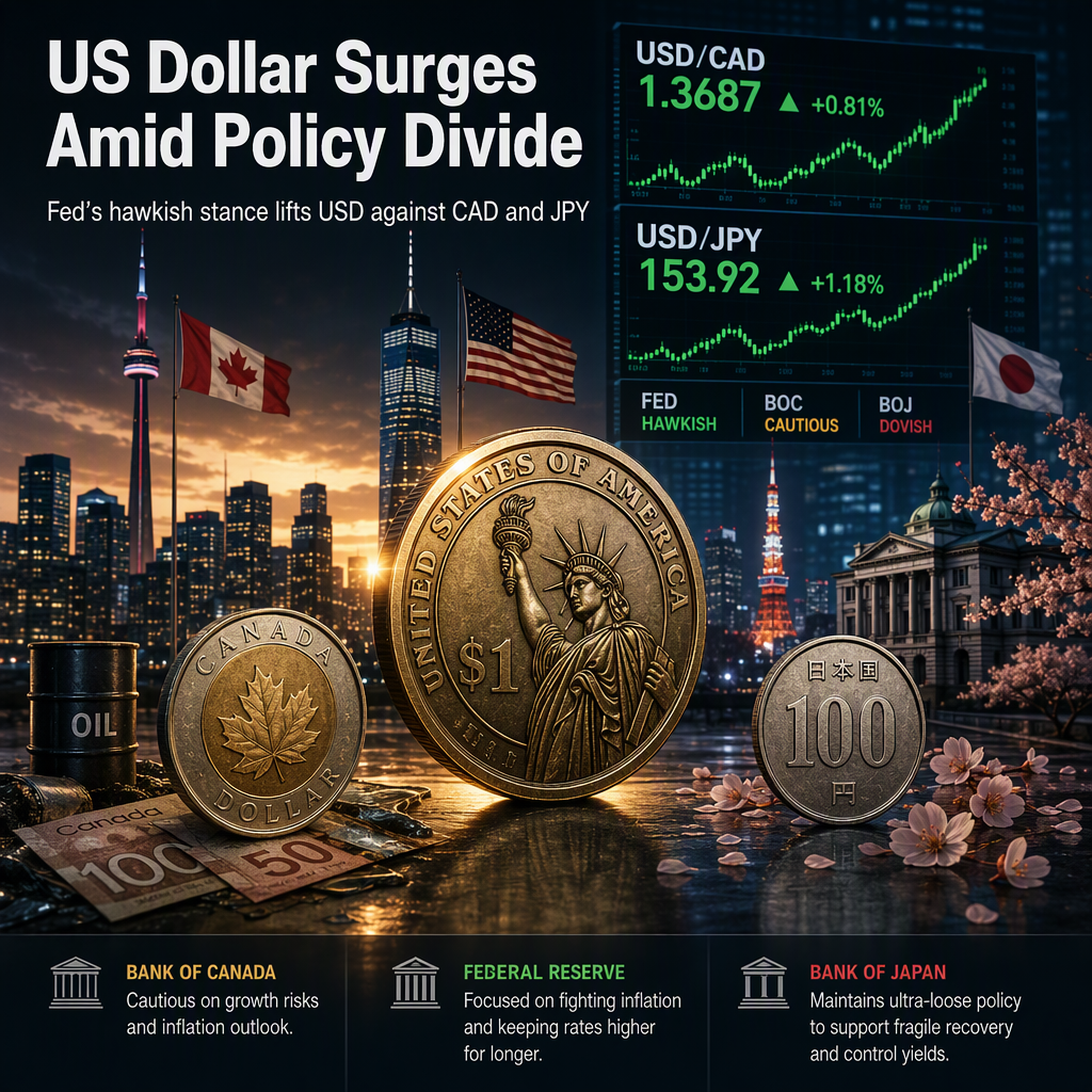 US Dollar Strengthens Against Canadian Dollar and Japanese Yen Amid Divergent Central Bank Policies and Geopolitical Developments