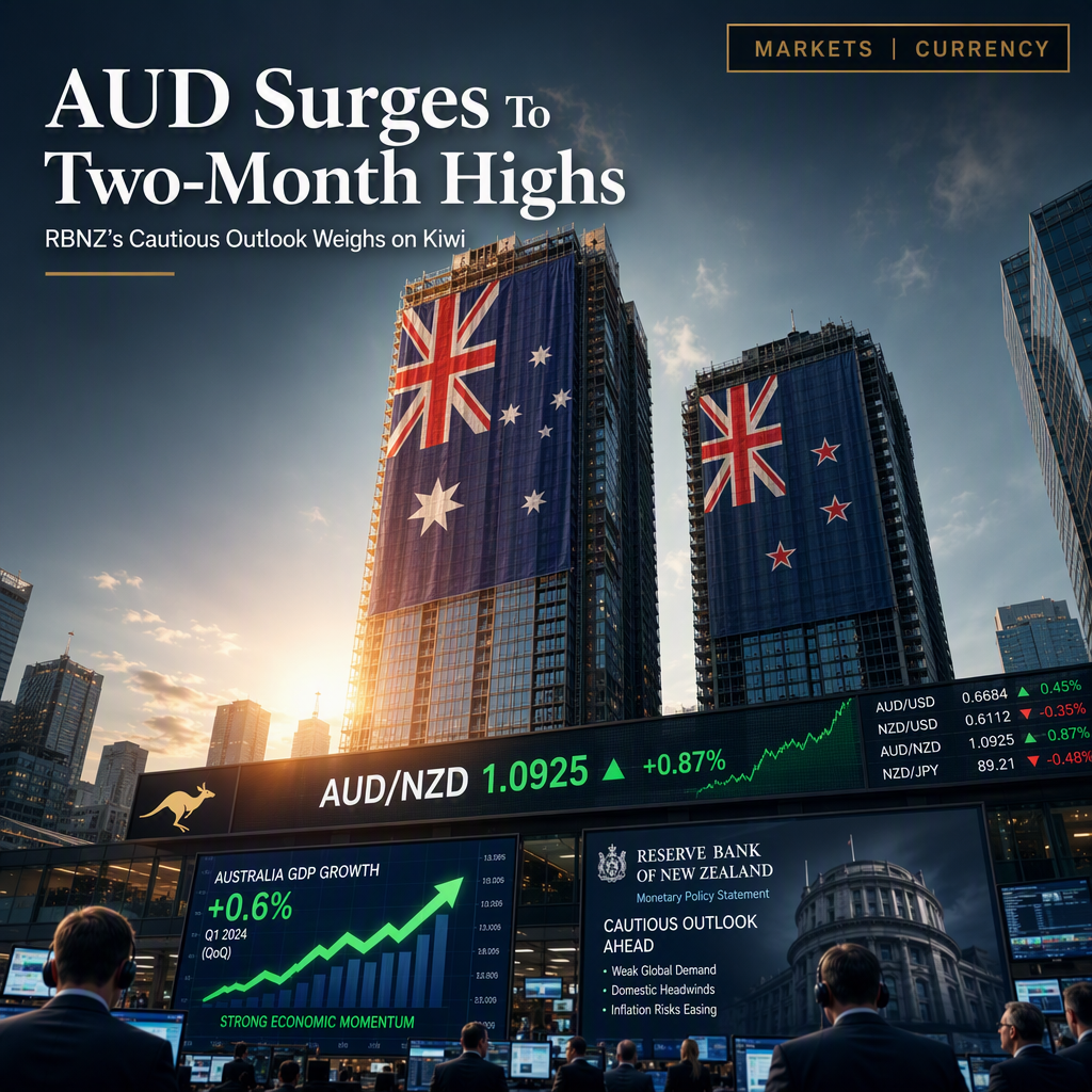 Australian Dollar Hits Two-Month Highs as RBNZ's Dovish Outlook Weighs on Kiwi