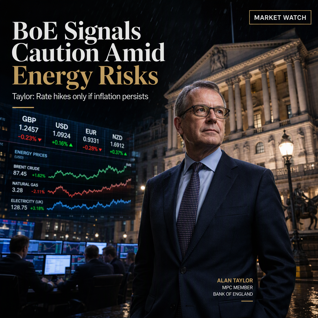 BoE’s Taylor Signals Rate Hikes Only if Prolonged Energy Shock Triggers Inflation Persistence
