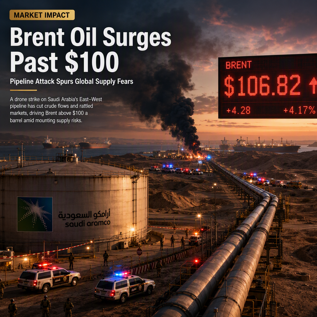 Brent Crude Surges Past $100 as Saudi East-West Pipeline Closure Sparks Supply Fears
