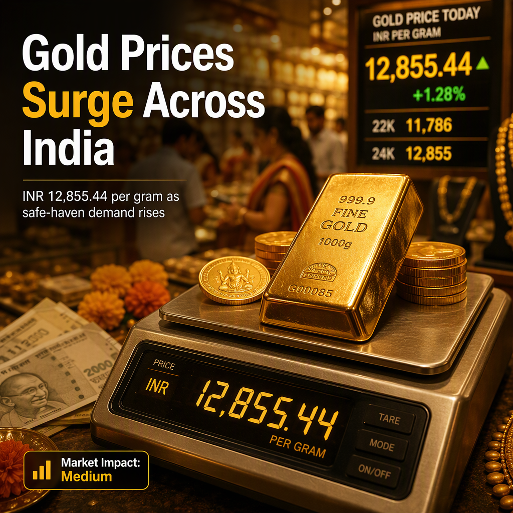 Gold Prices Rise in India, Reaching INR 12,855.44 per Gram