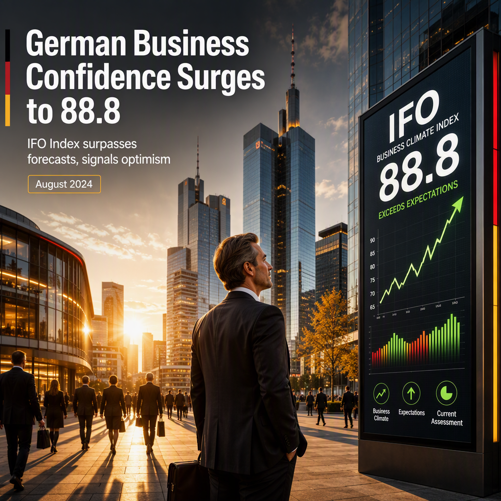 Germany’s IFO Business Climate Index Surpasses Expectations, Reaches 88.8 in August