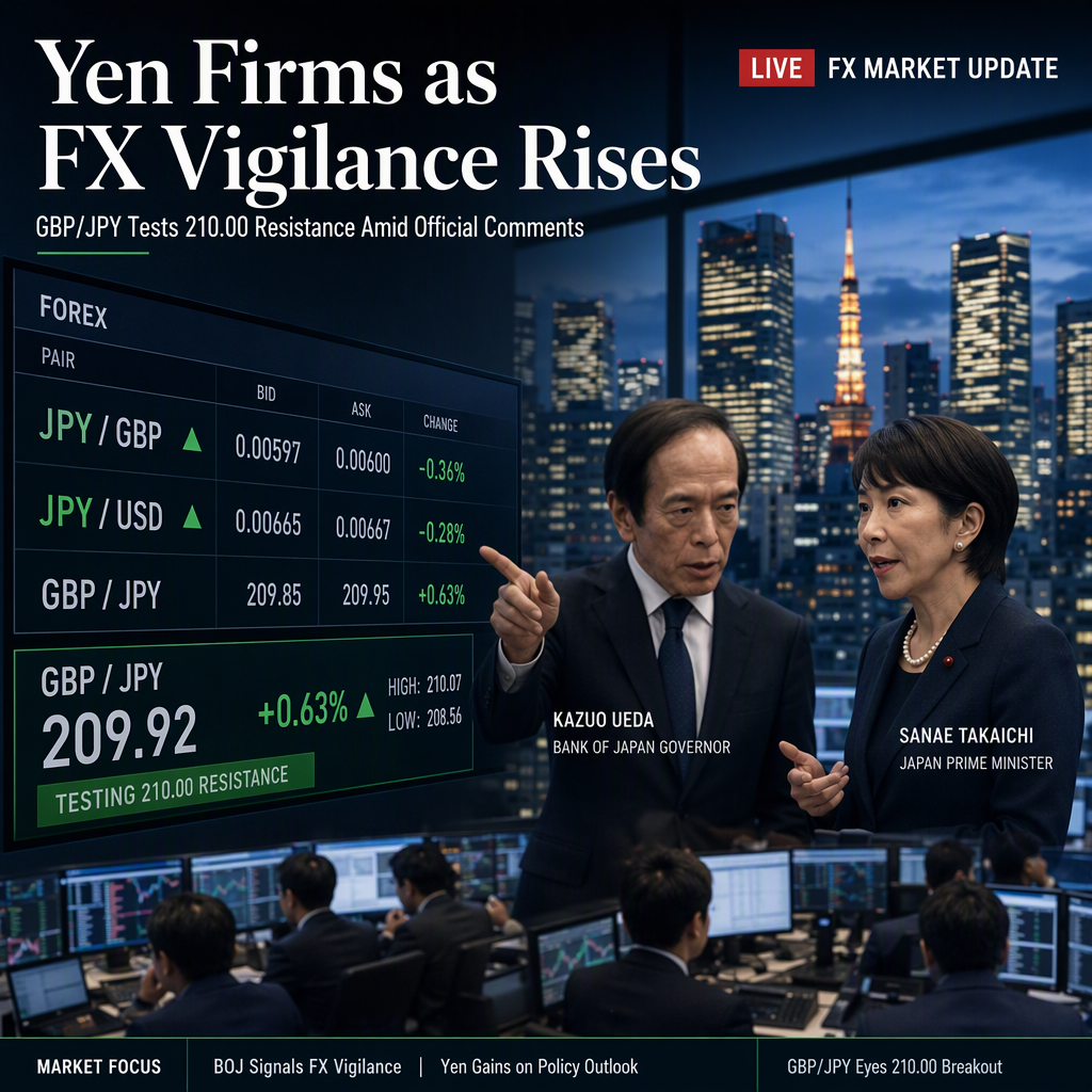 Japanese Yen Firms as Officials Signal FX Vigilance; GBP/JPY Tests 210.00 Resistance