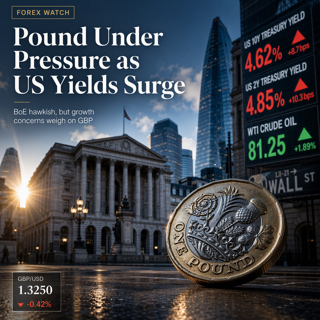 British Pound Weakens Near 1.3250 as US Yields Surge Despite BoE Hawkishness