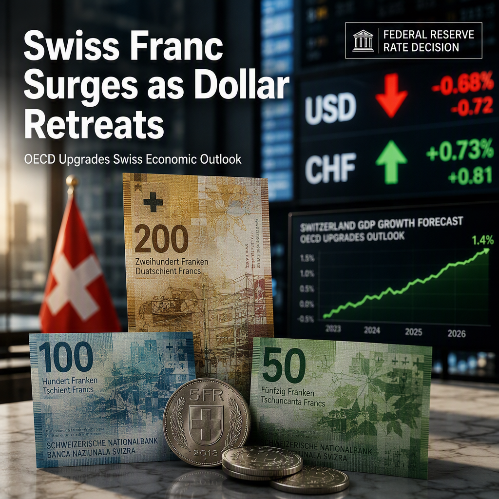 Swiss Franc Strengthens as US Dollar Retreats Ahead of Fed Rate Decision; OECD Upgrades Swiss Growth Forecast