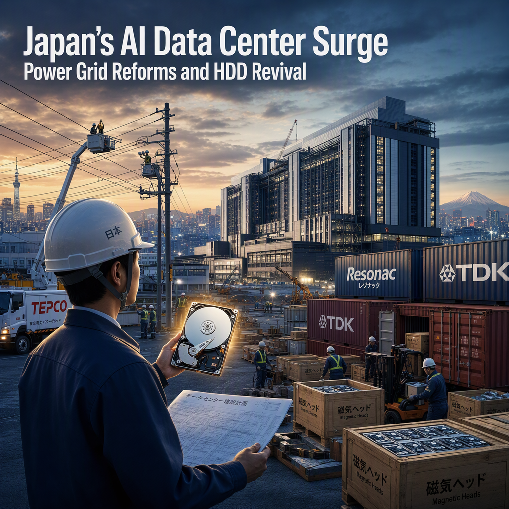 Japan's AI Data Center Boom Spurs Hard-Drive Component Surge and Power Grid Reforms