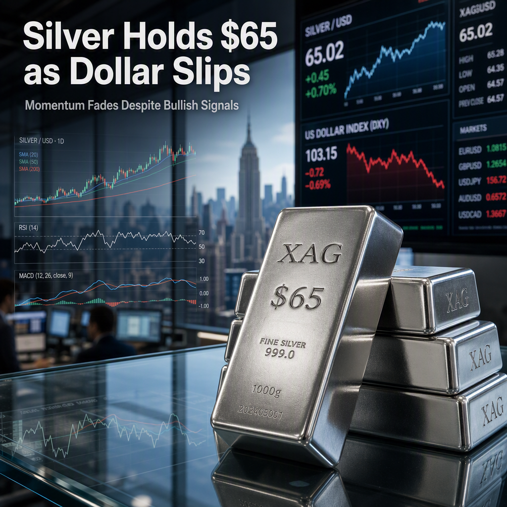 Silver Holds Gains Near $65 Amid Weaker US Dollar, But Momentum Fades