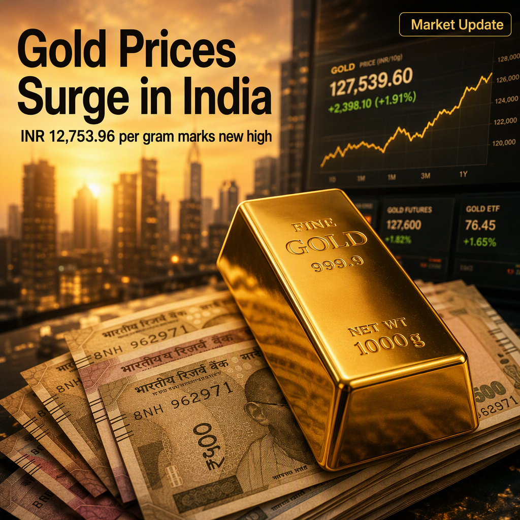 Gold Prices Rise in India, Reaching INR 12,753.96 per Gram