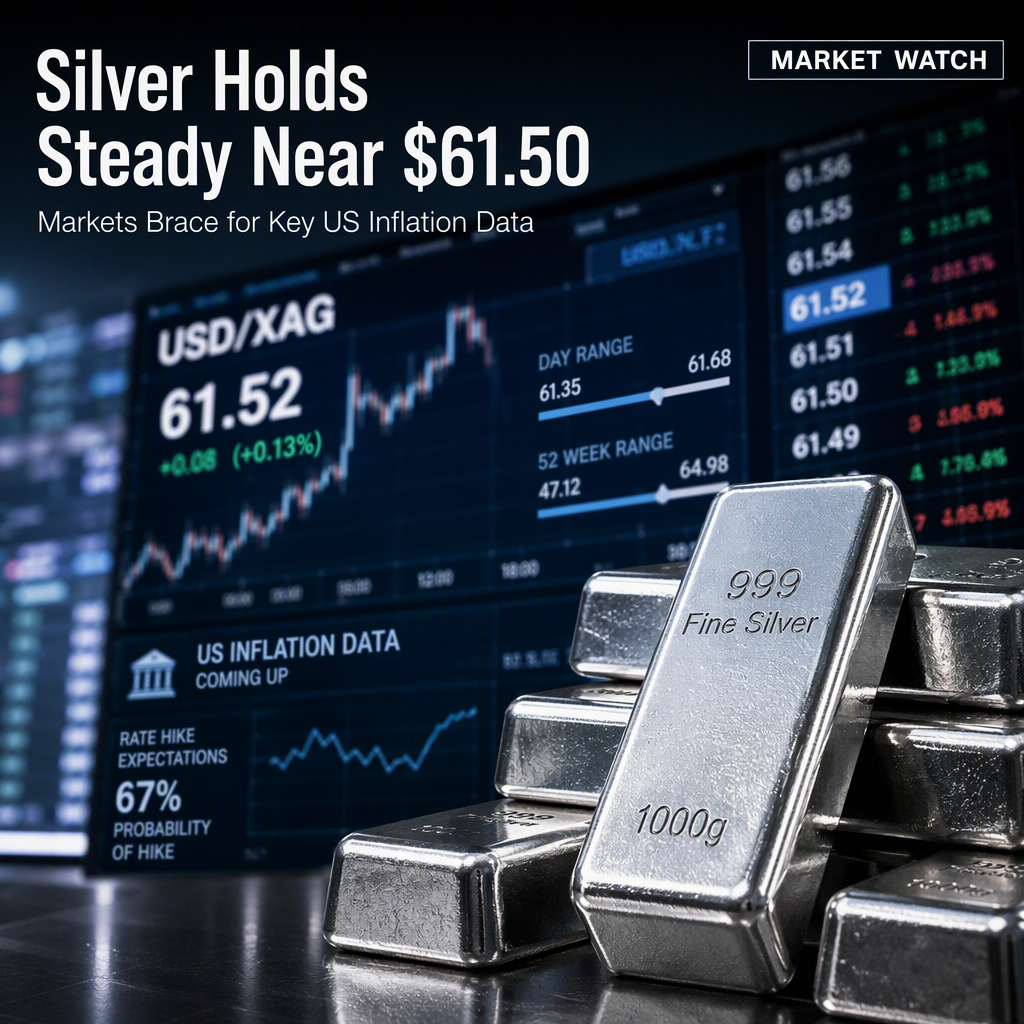 Silver Holds Steady Near $61.50 as Markets Await Key US Inflation Data