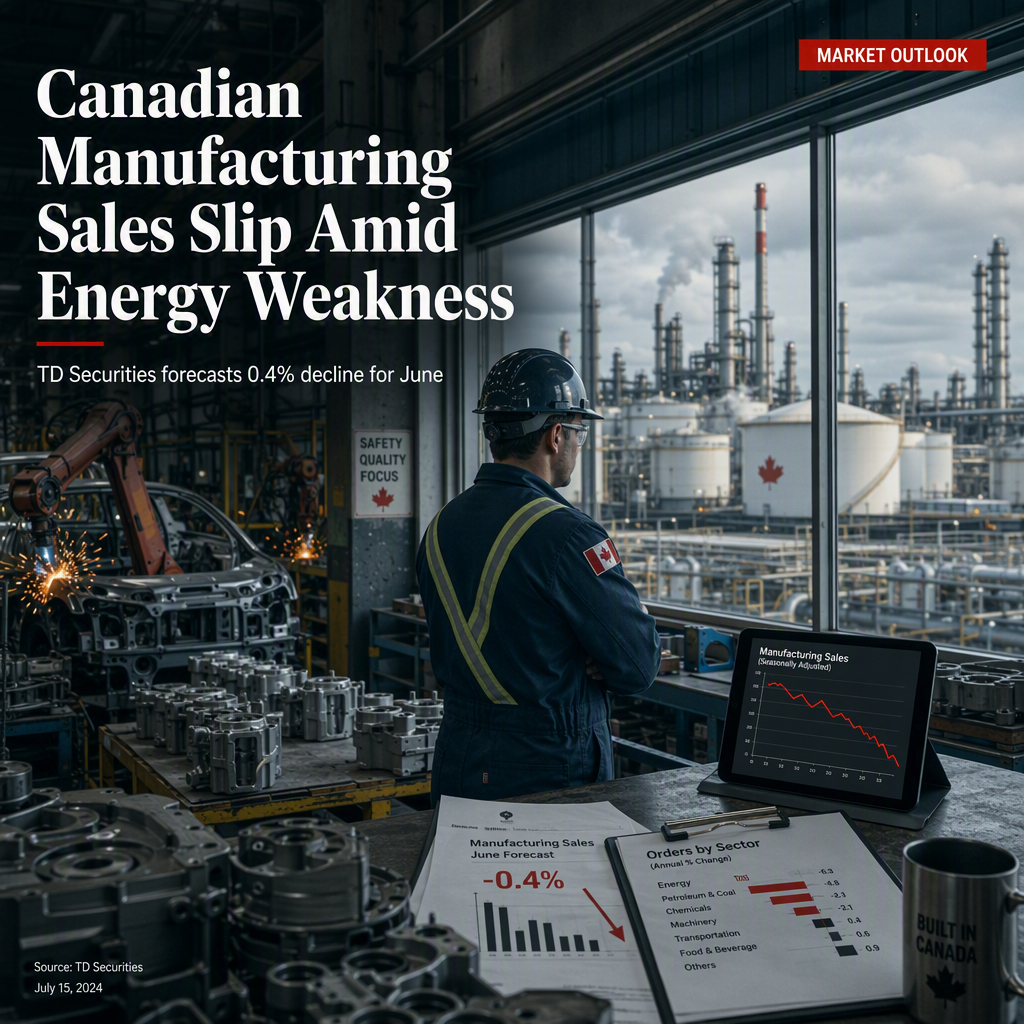 TD Securities Expects Canadian Manufacturing Sales to Fall 0.4% in June on Energy Weakness