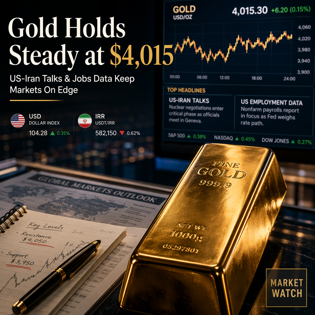Gold Holds Steady Near $4,015 Amid Uncertainty Over US-Iran Talks and Key US Employment Data
