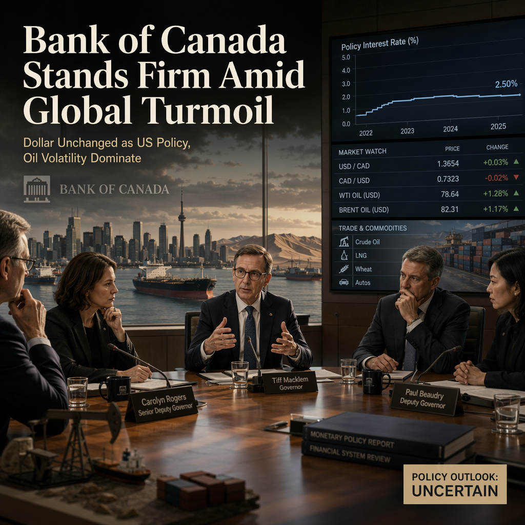 Bank of Canada Holds Rates Amid Rising Global Risks; Canadian Dollar Unmoved as US Policy Drives Markets