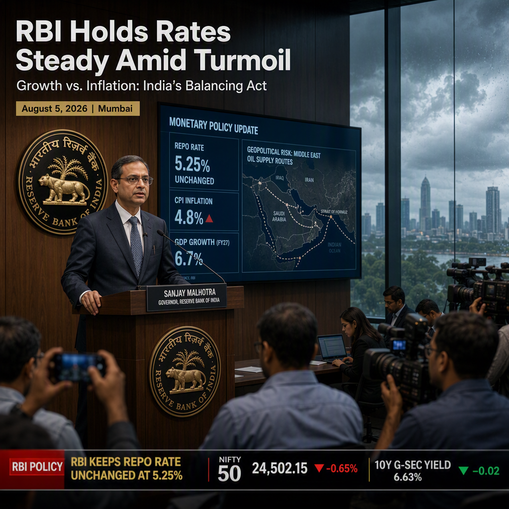 Reserve Bank of India Holds Rates at 5.25% Amid Rising Inflation and Geopolitical Uncertainty