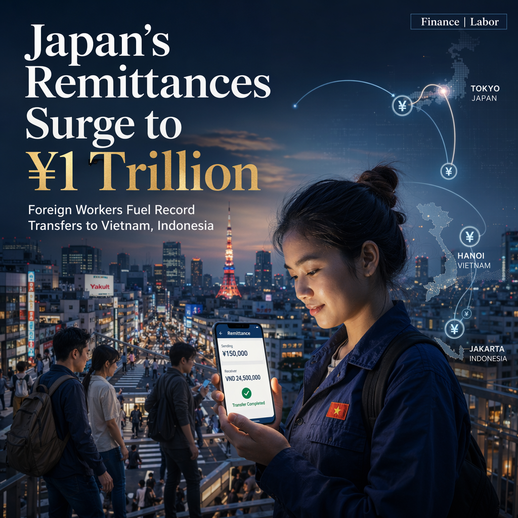 Japan's Overseas Remittances Hit Record ¥1.004 Trillion Amid Surge in Foreign Workers