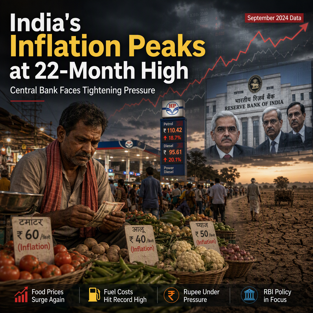 India's Retail Inflation Hits 22-Month High at 5.54% in September, Fueling Central Bank Tightening Concerns