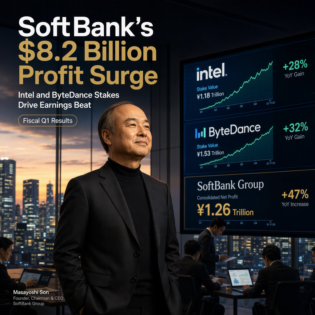 SoftBank Surpasses Profit Expectations as Intel and ByteDance Stakes Drive $8.2 Billion Gain