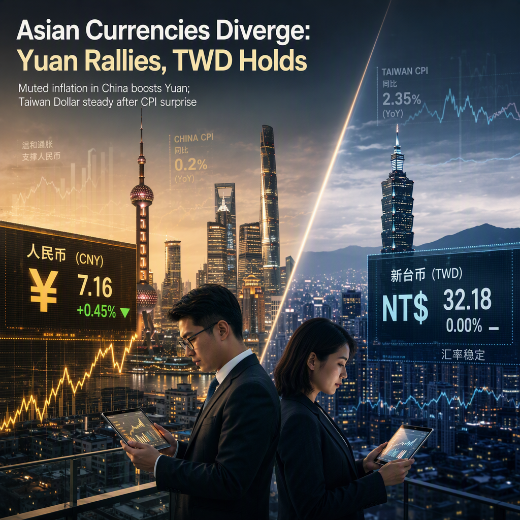Asian Currencies Diverge as China Yuan Strengthens on Muted Inflation, Taiwan Dollar Holds Range After CPI Surprise