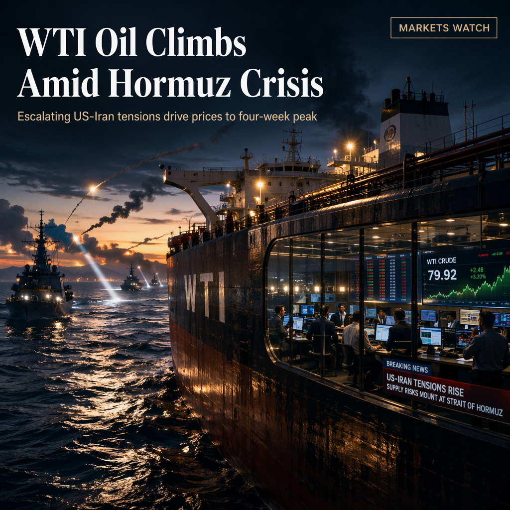 WTI Oil Surges to Four-Week High Near $80 Amid US-Iran Tensions and Hormuz Supply Risks