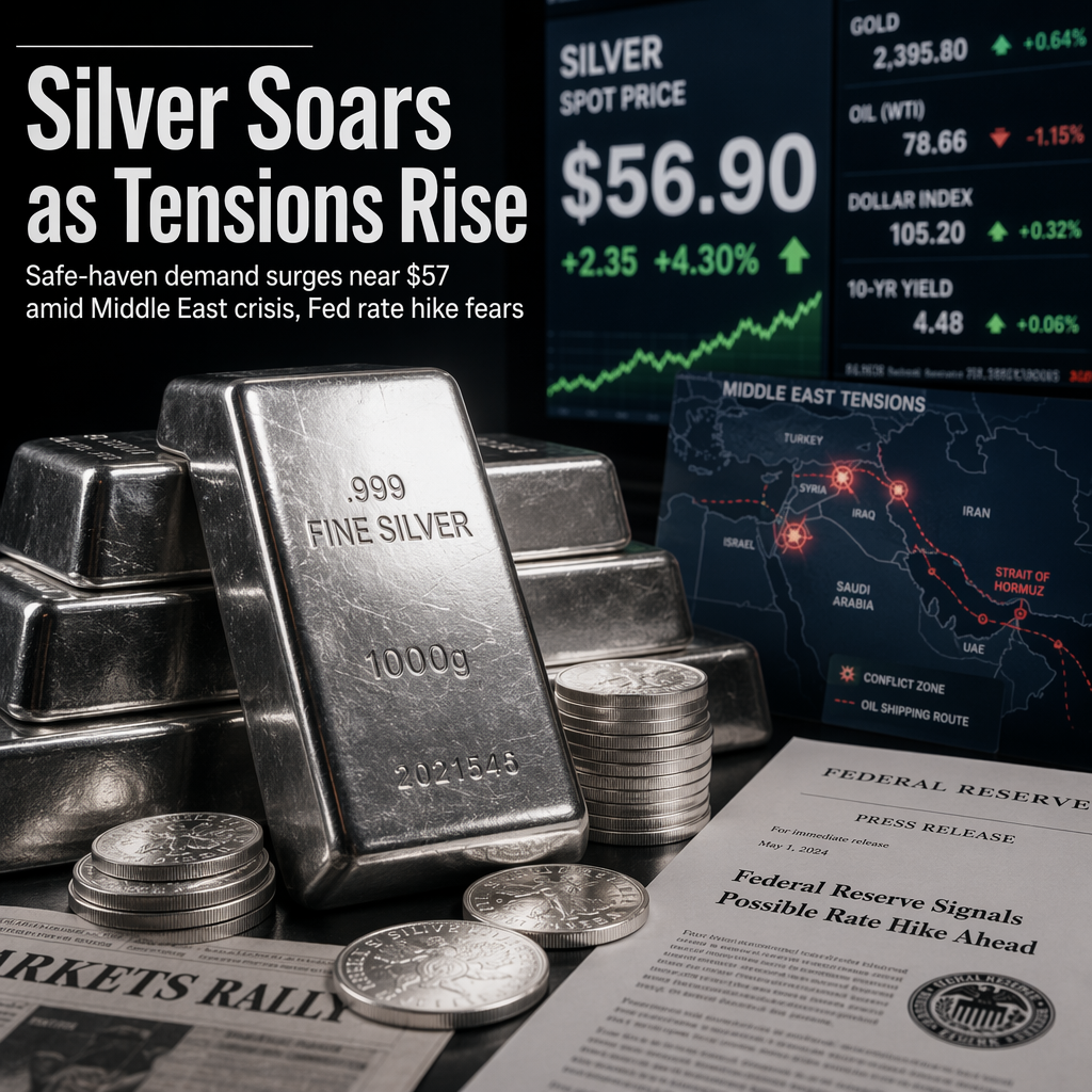Silver Surges Near $57 Amid Middle East Tensions and Fed Rate Hike Expectations