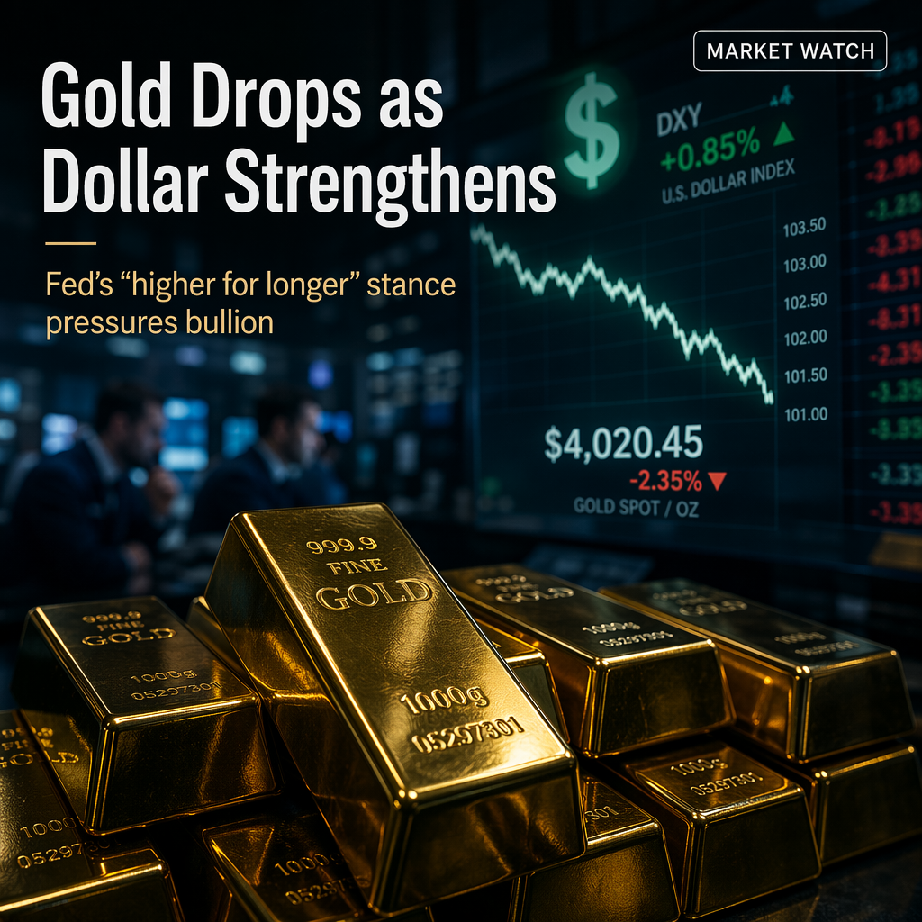 Gold Falls Toward $4,000 as Fed Expectations and Stronger Dollar Pressure Prices