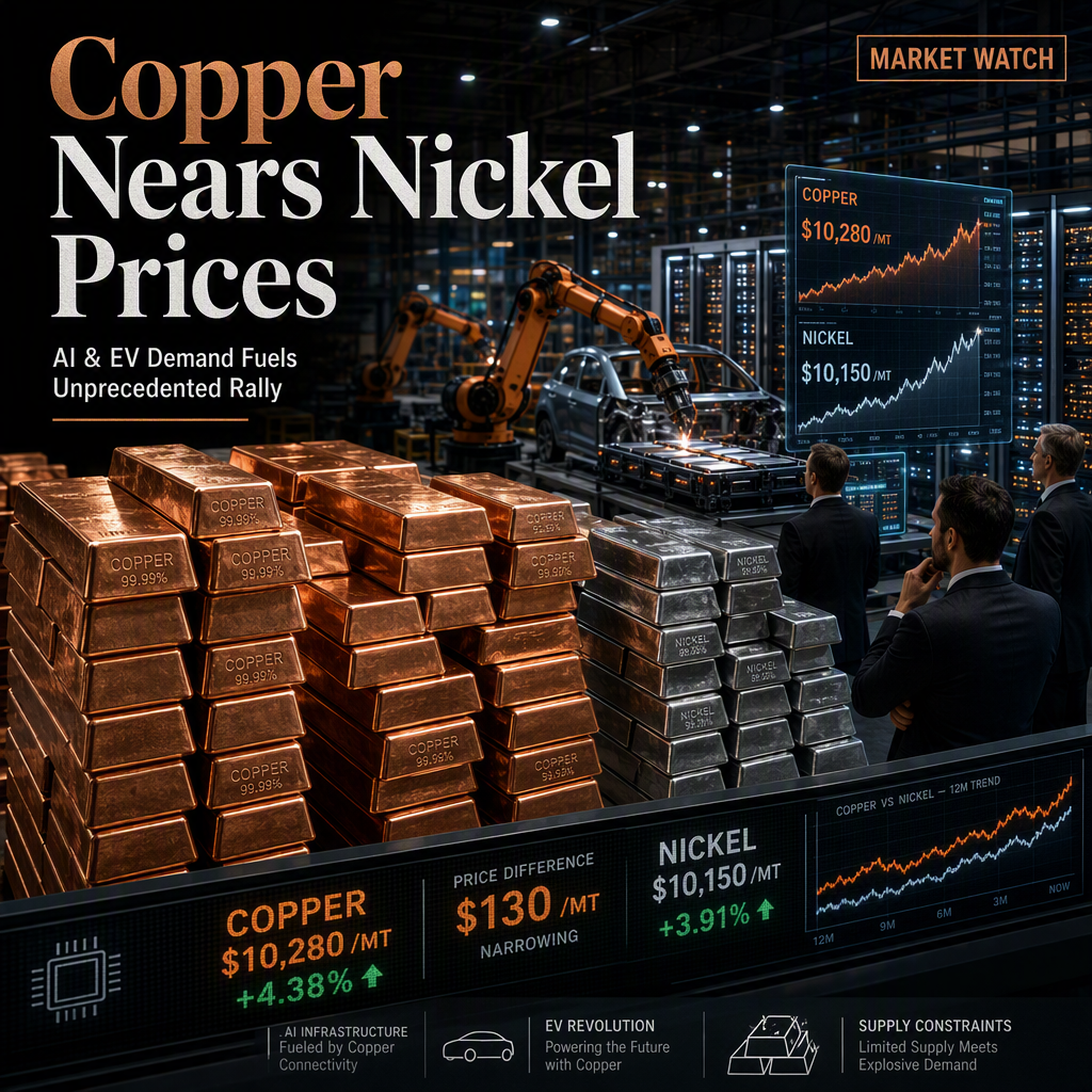 Copper Prices Surge Toward Nickel Levels Amid Soaring AI and EV Demand