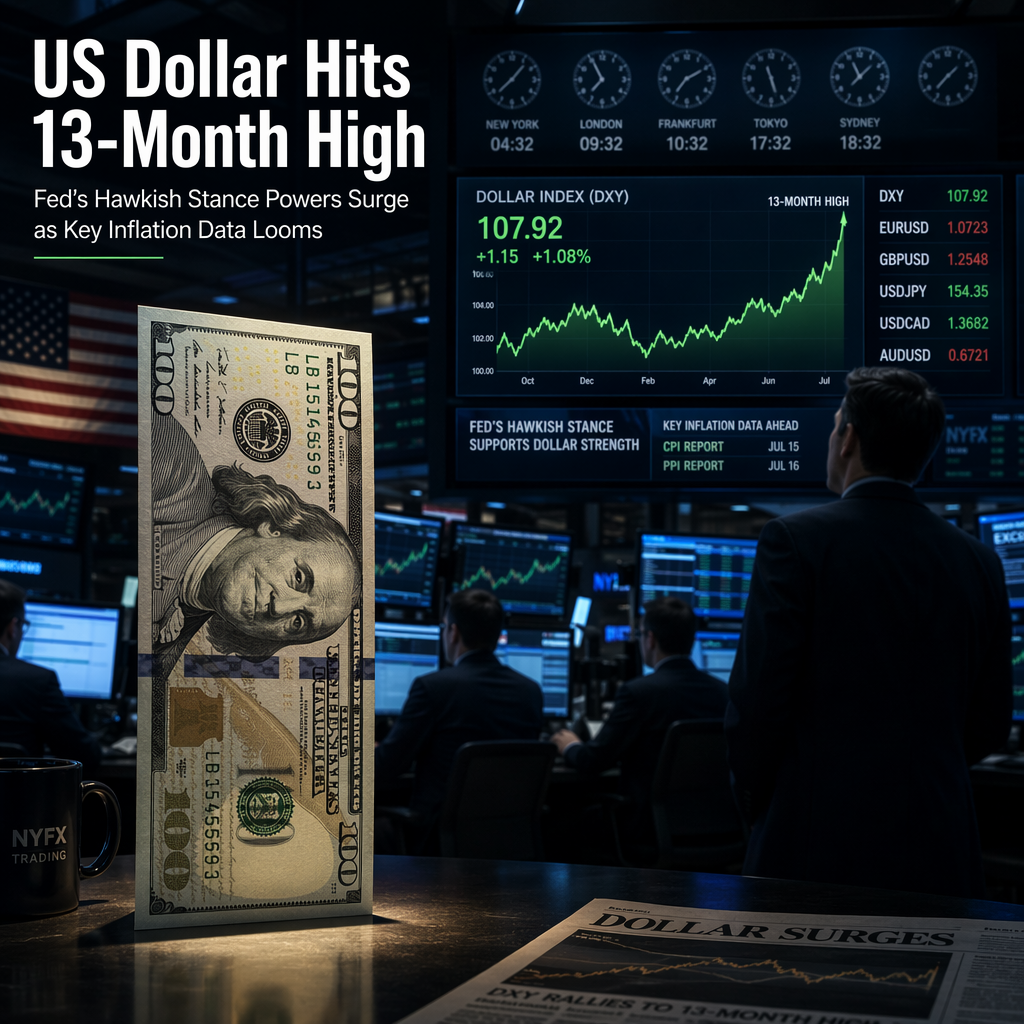 US Dollar Surges to 13-Month High on Hawkish Fed, Awaits Key Inflation Data