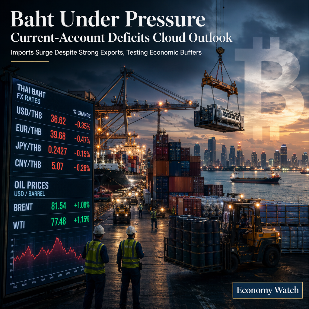 Thai Baht Faces Pressure as Current-Account Deficits Emerge Amid Surging Imports