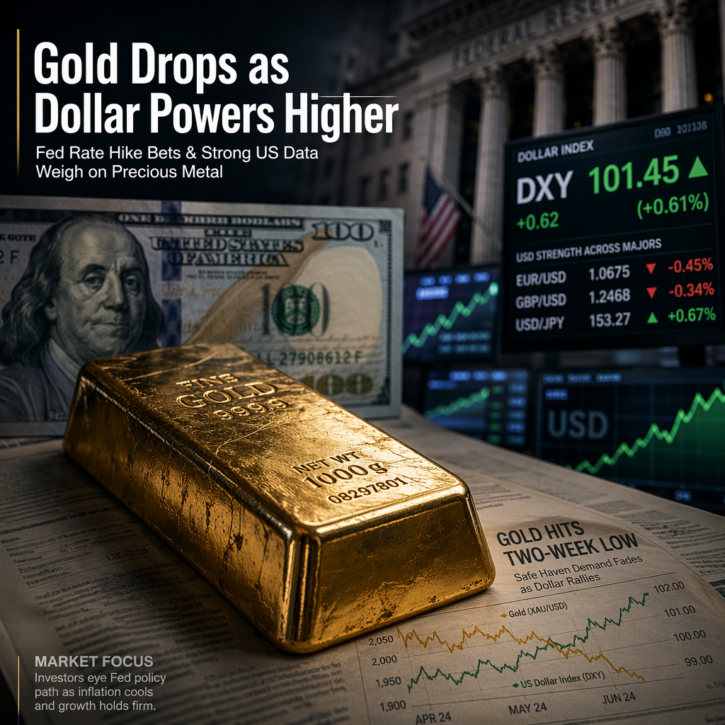 Gold Hits Two-Week Low as US Dollar Surges on Fed Rate Hike Bets and Strong Economic Data