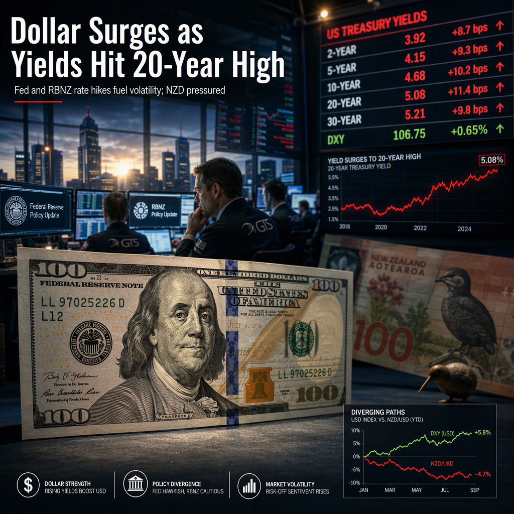 US Dollar Strengthens as Treasury Yields Surge, Pressuring New Zealand Dollar