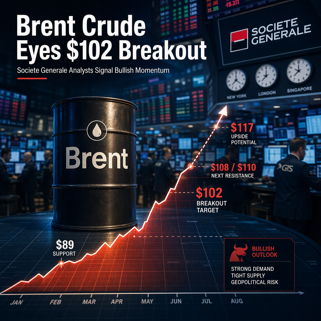 Societe Generale Sees Brent Crude Advancing Toward $102, With Potential for Further Gains