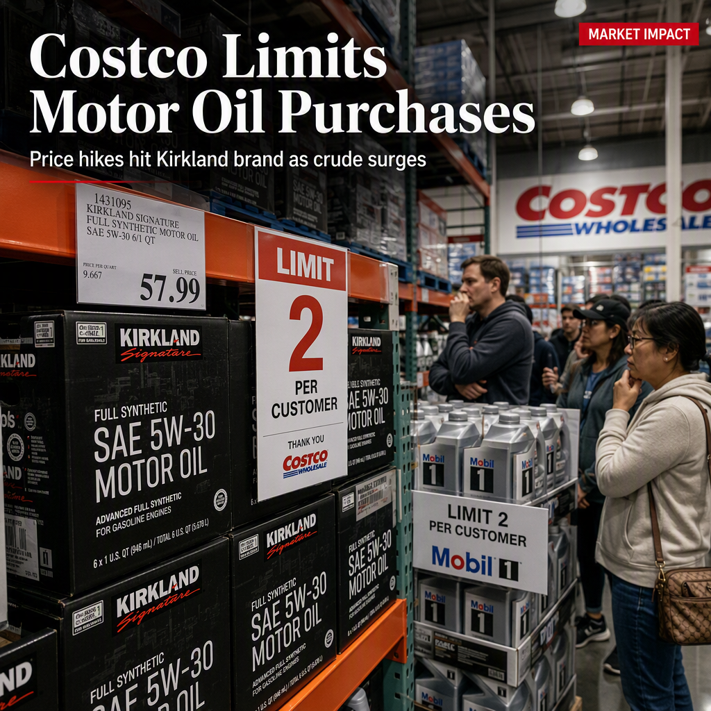 Costco Hikes Kirkland Motor Oil Prices and Imposes Purchase Limits Amid Soaring Crude Costs