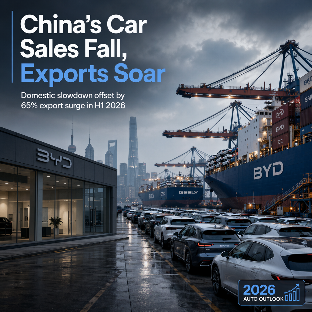 China's New Car Sales Drop 21% in H1 2026, But Exports Surge 65% Amid Shift to Overseas Markets