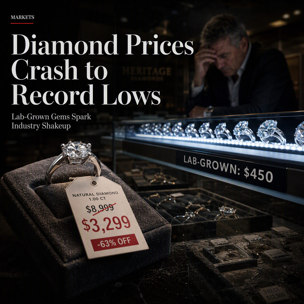 Natural Diamond Prices Plunge to Record Lows Amid Supply Glut and Lab-Grown Competition