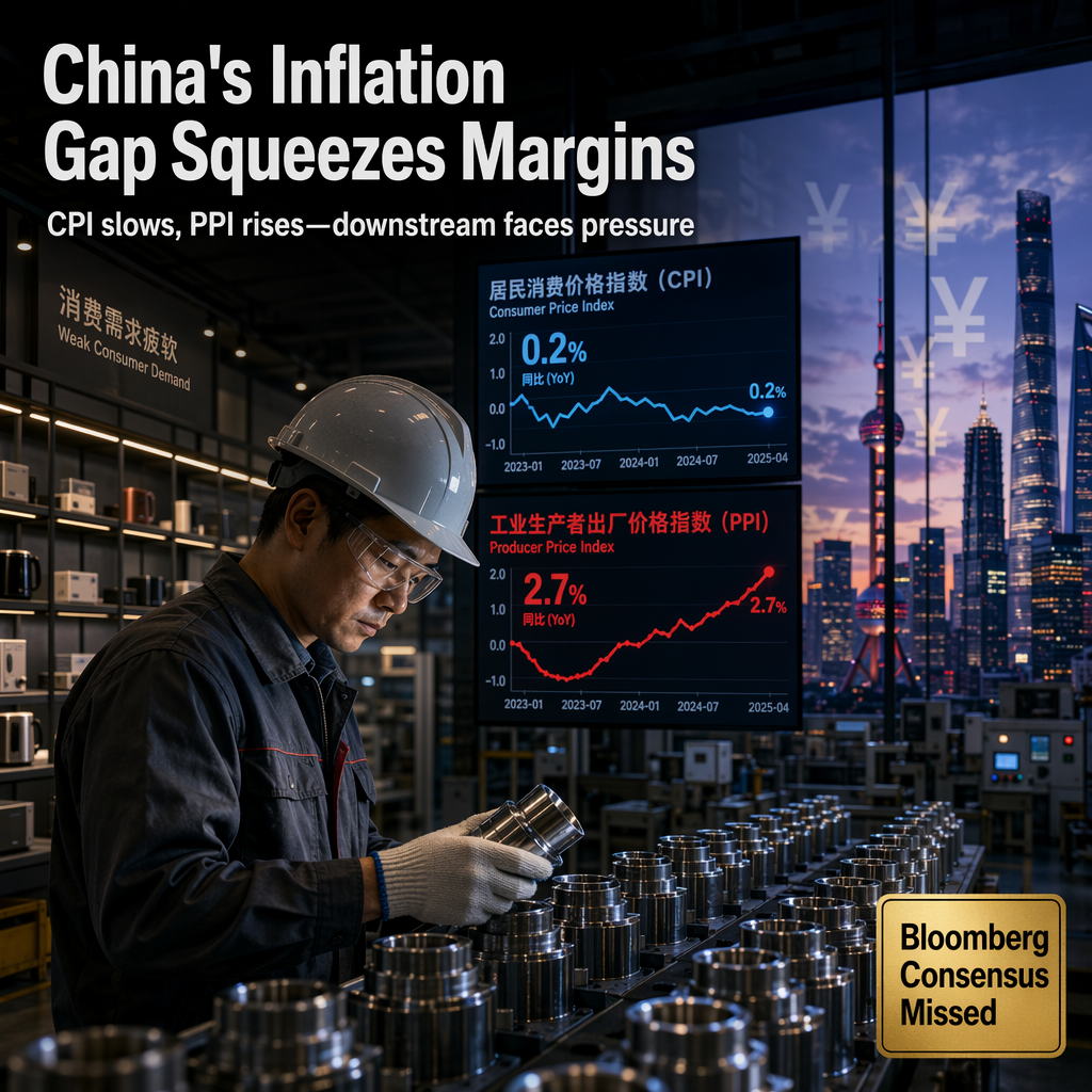 China's Reflation Gap Widens as CPI Slows and PPI Rises, Pressuring Downstream Margins