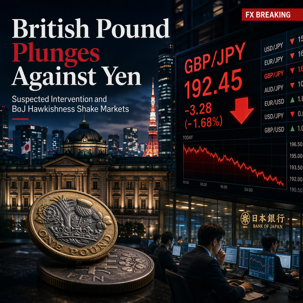 British Pound Drops Sharply Against Yen Amid Suspected Japanese Intervention and BoJ Hawkishness