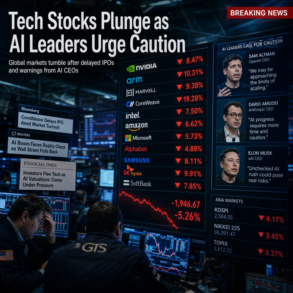 Tech Stocks Plunge as AI Leaders Call for Industry Slowdown and IPOs Are Delayed