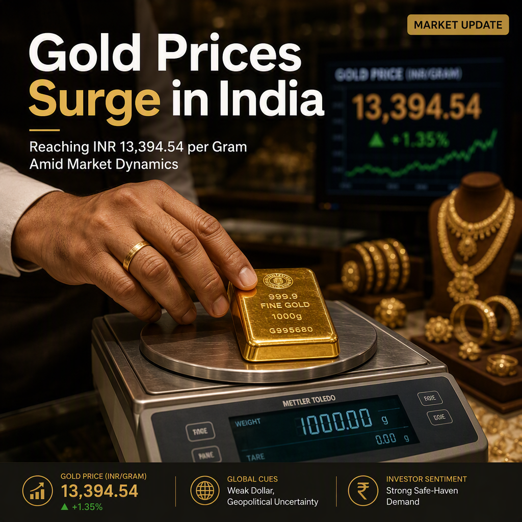 Gold Prices Climb in India, Reaching INR 13,394.54 per Gram