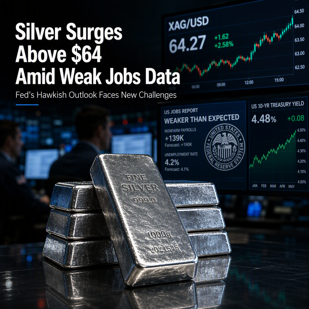 Silver Rebounds Above $64 as Weak US Jobs Data Challenges Hawkish Fed Expectations