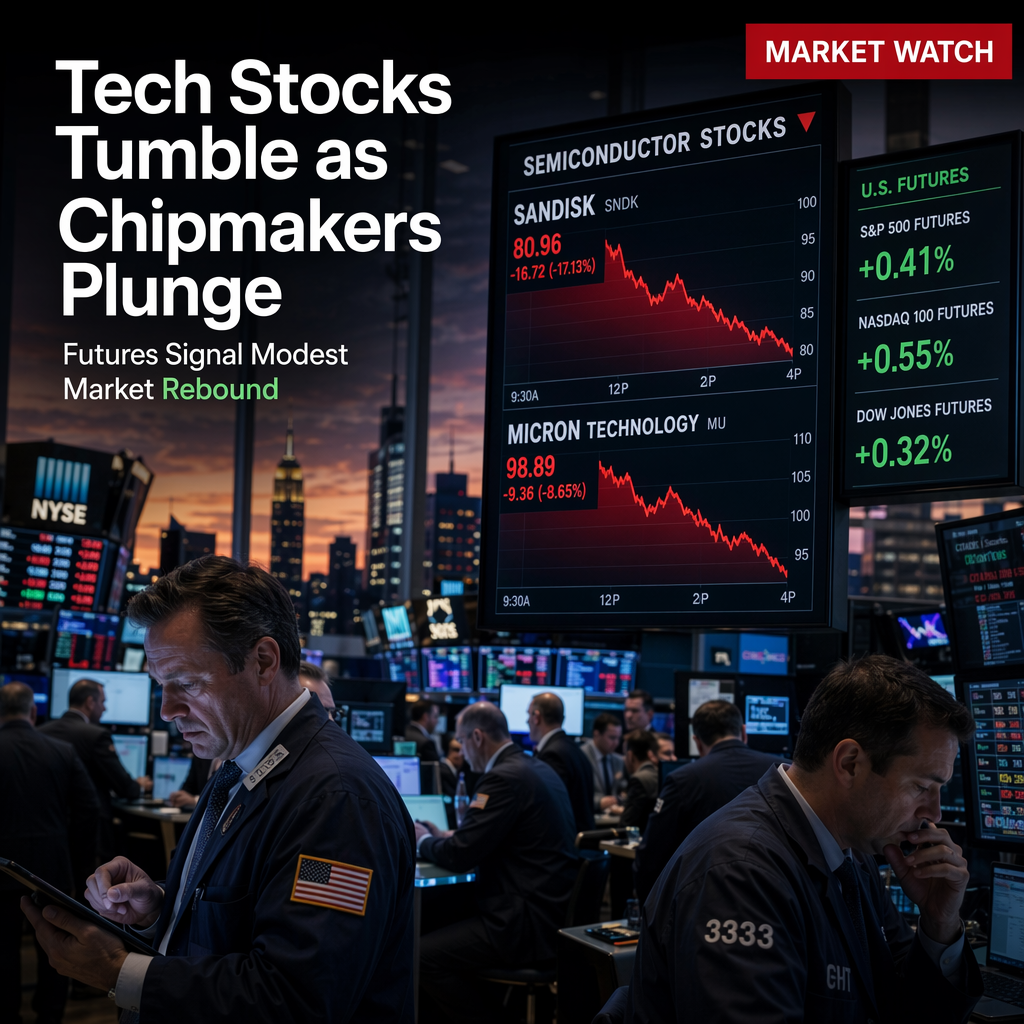 US Tech Stocks Lead Market Sell-Off as Chipmakers Plunge; Futures Signal Modest Rebound