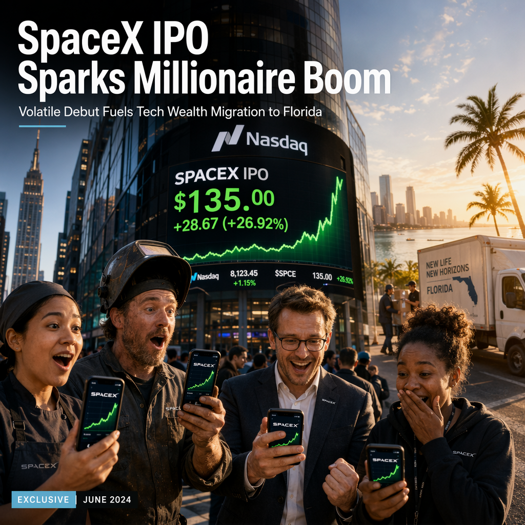 SpaceX IPO Creates Thousands of Millionaires Amid Volatile Market Debut and Triggers Wealth Migration