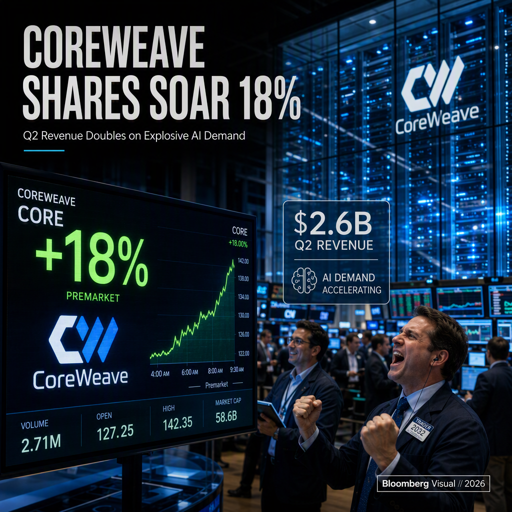 CoreWeave Shares Surge 18% Premarket as Q2 Revenue Doubles on Soaring AI Demand