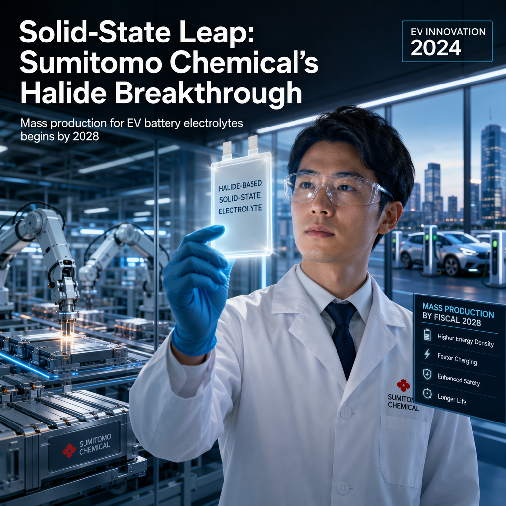 Sumitomo Chemical to Begin Mass Production of Halide-Based Solid-State Battery Electrolyte for EVs by Fiscal 2028